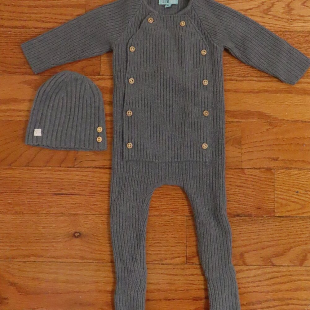 Mini P Designer Slate Blue Onesie and Beanie